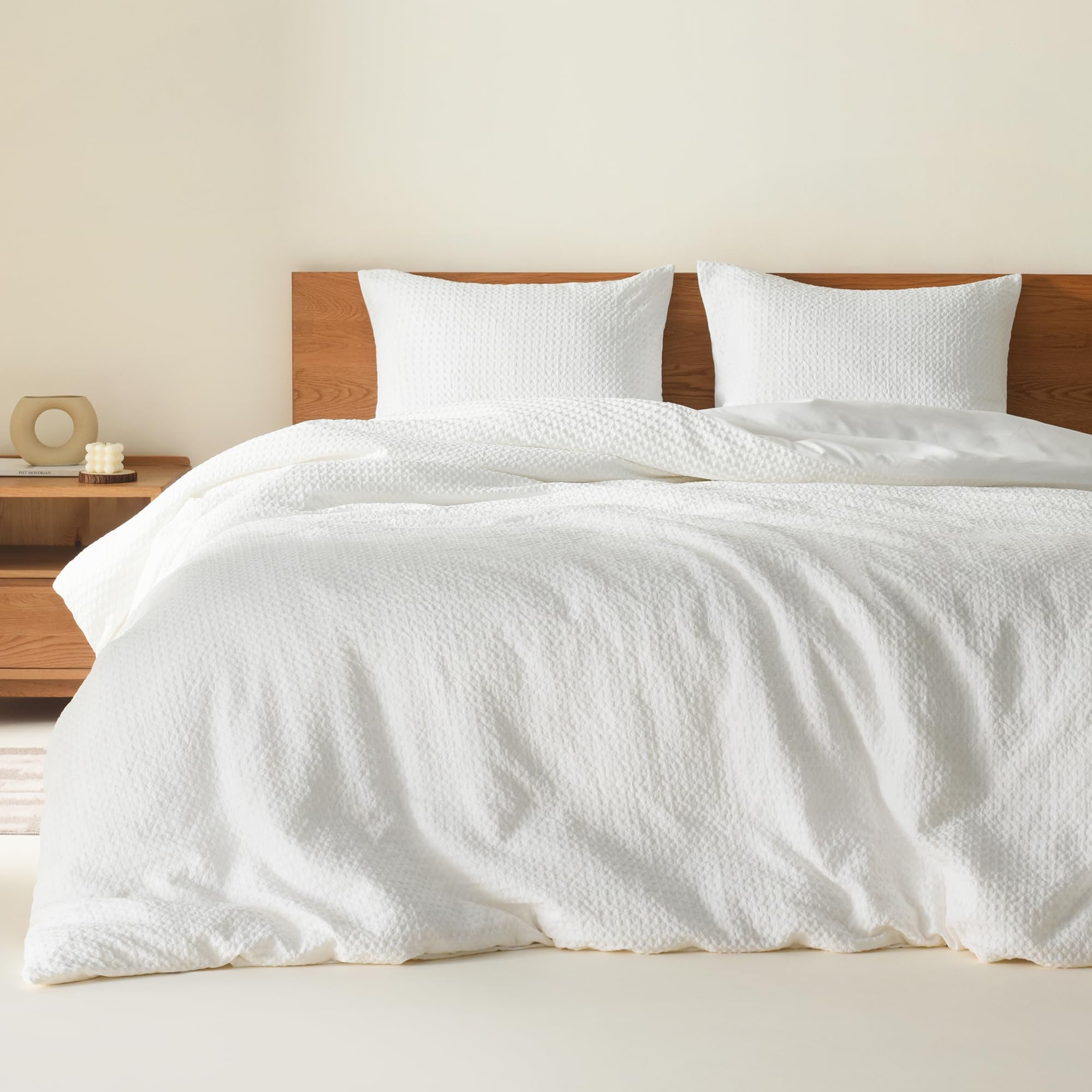 Comfort Spaces White Queen Duvet Cover Set - 3 Pieces Breathable Dotted Weave Texture Duvet Sets, Modern Farmhouse Boho Duvet Co